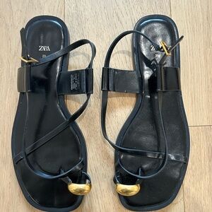 Zara Women's Black Sandals with Gold Accents